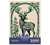 Puzzles pour Adolescents 1000 Pièces Ornate Green Deer in Floral Frame Puzzle pour Adolescents Analyse Et Logique Difficile Et Stimulant Un pour Les Jeux 52x38cm/1000pcs