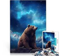 Puzzles pour Adolescents 1000 pièces Ours Brun Aurore étoilée Jouet éducatif d'apprentissage Super Cadeau 75x50cm