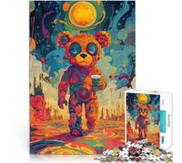 Puzzles pour Adolescents 1000 pièces Ours psychédélique au café Défi Difficile pour soulager Le Stress décoration Murale 38x26cm