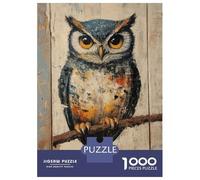 Puzzles pour Adolescents 1000 Pièces Owl Painting on Wood Panel Simple Bird Wall Art Puzzle pour Adultes Jouet Décoration Murale Défi Difficile Est Idéal comme Cadeau 52x38cm/1000pcs
