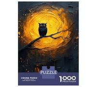 Puzzles Pour Adolescents 1000 Pièces Owl Perched on Branch, Full Moon Puzzle Pour Adolescents Course De Vitesse Manuelle Difficile Et Stimulant Jeu Amusant Et Stimulant Pour Toute La Famille 38x26cm/1