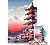 Puzzles pour Adolescents 1000 pièces Pagode du Mont Fuji Jouets de Divertissement Familial Convient aux Couples 75x50cm