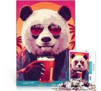 Puzzles pour Adolescents 1000 pièces Panda rétro avec de la bière Cadeaux de Jeux stimulants décoration Murale 75x50cm