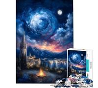 Puzzles pour Adolescents 1000 pièces Paysage Nocturne avec château et Lune Niveau Difficile Jeu Relaxant à partir de 14 Ans (50x75cm)