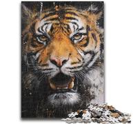 Puzzles pour Adolescents 1000 pièces Peinture à l'huile de Tigre Difficile et Stimulant avec Affiche et fiche de Questions correspondantes pour Les 14 Ans 26x38cm