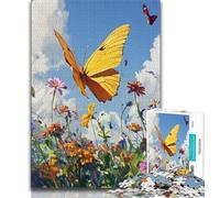 Puzzles pour Adolescents 1000 pièces Peinture à l'huile Papillon Jaune Puzzles pour Adultes Jeux Amusants en Famille idéal comme Cadeau pour Toute la Famille 75x50cm