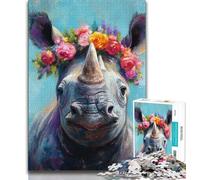 Puzzles pour Adolescents 1000 pièces Peinture à l'huile Rhino Puzzles pour Adolescents, Apprentissage éducatif, idéal comme Cadeau pour Toute la Famille (Taille 75x50cm)