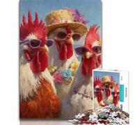 Puzzles pour Adolescents 1000 pièces Peinture à l'huile Trois coqs 1000 pièces pour Adultes, Un défi Difficile à Offrir à Toute la Famille (Taille 75x50cm)