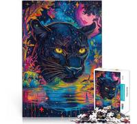 Puzzles pour Adolescents 1000 pièces Peinture Couleur panthère Noire Casse-tête avec des pièces de Formes aléatoires entièrement imbriquées 75x50cm