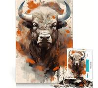 Puzzles pour adolescents 1000 pièces Peinture d'animaux de bison Fine Cut Art Smart Mind Activity Cozy Time Play Cadeau de Noël calme (38 x 52 cm)
