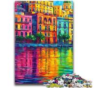 Puzzles pour Adolescents 1000 pièces Peinture de Naples Italie Front de mer Jeu Familial Soulagement du Stress Défi Difficile Convient aux Couples 26x38cm