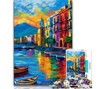 Puzzles pour Adolescents 1000 pièces Peinture du Front de mer de Naples Italie 1000 pièces pour Adultes Jeux éducatifs en Famille Décoration d'intérieur Cadeau 75x50cm