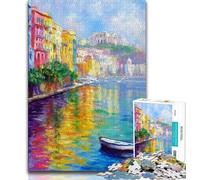 Puzzles pour Adolescents 1000 pièces Peinture du Front de mer de Naples, Italie, Anti-Stress, défi Difficile, décoration d'intérieur Unique et Cadeaux 50x75cm