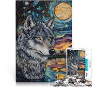 Puzzles pour Adolescents 1000 pièces Peinture Loup Réduction du Stress intéressante avec des pièces de Formes aléatoires entièrement imbriquées 38x26cm