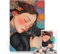 Puzzles pour Adolescents 1000 pièces Petite Sieste avec Un Chat Mignon Défi Difficile Renforcer l'amour Entre Les Couples 38x26cm