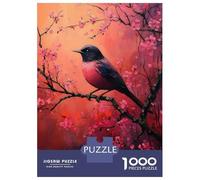 Puzzles pour Adolescents 1000 Pièces Pink Bird on Cherry Blossom Branch Puzzles pour Adultes Course De Vitesse Manuelle pour Anniversaire, Noël Jeu Stimulant Cadeaux 52x38cm/1000pcs