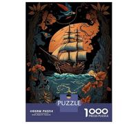 Puzzles pour Adolescents 1000 Pièces Pirate Ship Puzzle Jeu Familial Décoration Parfaite Cadeaux Uniques pour Anniversaire Et Noël 52x38cm/1000pcs