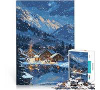 Puzzles pour Adolescents 1000 pièces Pixel Art du Village de Montagne enneigé Casse-tête pour Cadeau Amusant 52x38cm
