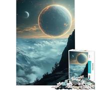 Puzzles pour Adolescents 1000 pièces Planètes au-Dessus de paysages de Montagnes brumeuses Jeu Stimulant et Anti-Stress Cadeau de Père Noël Secret (Dimensions 38x26cm)