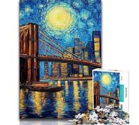 Puzzles pour Adolescents 1000 pièces Pont de Brooklyn Nuit Puzzle Adolescent, Anti-Stress Défi Difficile Cadeaux du Père Noël Secret (Taille 75x50cm)