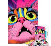 Puzzles pour Adolescents 1000 pièces Portrait de Chat psychédélique activités Amusantes à la Maison Course de Vitesse Manuelle Jeux familiaux pour Les 14 Ans et Plus (38x52cm)