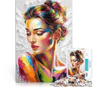Puzzles pour Adolescents 1000 pièces Portrait de Femme coloré Jouets de Jeu pour Cadeau Familial Décoration Parfaite 52x38cm
