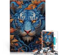 Puzzles pour Adolescents 1000 pièces Portrait de Tigre Bleu Jeu Familial Anti-Stress Défi Difficile Bon Cadeau 38x52cm