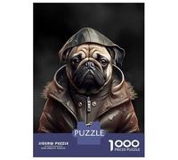 Puzzles pour Adolescents 1000 Pièces Pug Dog Portrait Puzzle Jeu Manuel pour S'amuser en Famille Cadeaux Uniques pour Anniversaire Et Noël 70x50cm/1000pcs