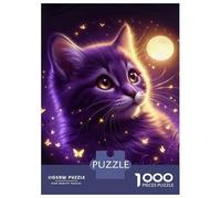 Puzzles pour Adolescents 1000 Pièces Purple Cat with Butterflies Puzzles pour Adultes Jeu De Réflexion Décoration Intérieure Interaction Parent-Enfant 70x50cm/1000pcs