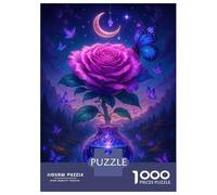Puzzles Pour Adolescents 1000 Pièces Purple Rose in Crystal Vase with Butterflies Puzzles Pour Adultes, Jouets Anti-stress, Décoration Murale, Cadeaux D'anniversaire Et Cadeaux Uniques 70x50cm/1000pcs