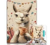 Puzzles pour Adolescents 1000 pièces Puzzle Alpaga Buvant du café, Jeux éducatifs Décoration de la Maison Jeu éducatif pour Anniversaire, Noël (38x26cm)