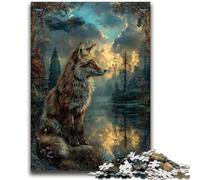 Puzzles pour Adolescents 1000 pièces Puzzle Animal Fox Art Soulagement du Stress Staycation Tuer Le Temps avec Affiche Assortie et Feuille de Questions 50x75cm