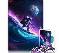 Puzzles pour Adolescents 1000 pièces Puzzle Astronaute Surf, Jouet éducatif intellectuel décompressant Jeu éducatif pour Anniversaire, Noël 38x26cm