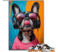 Puzzles pour Adolescents 1000 pièces Puzzle Bulldog écoutant de la Musique, Jouets éducatifs, Jeux Anti-Stress, décoration Murale (Taille 26x38cm)