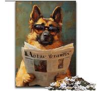 Puzzles pour Adolescents 1000 pièces, Puzzle Chien Berger lisant Un Journal, Jeu intellectuel pour renforcer l'amour Entre Les Couples à partir de 14 Ans, 26x38cm