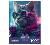 Puzzles pour Adolescents, 1000 Pièces Puzzle de Lunettes Chat Veste Future Puzzles pour Adultes, Jeux de Relaxation, Analyse Et Logique, Soulagement du Stress Cadeaux 38 x 26 cm/1000 Pièces