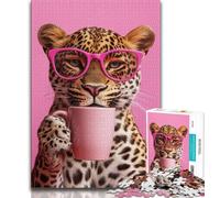Puzzles pour Adolescents 1000 pièces Puzzle Léopard Buvant du café, Aide Le Cerveau à exercer des Jouets addictifs pour cultiver la Patience et améliorer la mémoire (75x50cm)