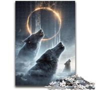 Puzzles pour Adolescents 1000 pièces Puzzle Space Wolf Soulagement du Stress Staycation Tuer Le Temps avec Affiche Assortie et Feuille de Questions 50x75cm