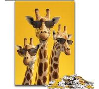 Puzzles pour Adolescents 1000 pièces Puzzle Trois girafes Portant des Lunettes, Jeu intellectuel pour renforcer l'amour Entre Les Couples à partir de 14 Ans 26x38cm