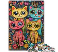 Puzzles pour Adolescents 1000 pièces Quatre Chats Jeux de détente Jeu éducatif pour Anniversaire, Noël pour et 14 Ans et Plus 26x38cm