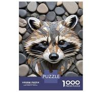 Puzzles Pour Adolescents 1000 Pièces Raccoon Mosaic Art with Stone Background Puzzles Pour Adultes Vacances À La Maison Passer Le Temps Interaction Parent-enfant Jouet Jeu Intellectuel 52x38cm/1000pcs