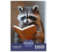 Puzzles pour Adolescents 1000 Pièces Raccoon Reading A Book on Toilet Puzzles pour Adultes Course De Vitesse Manuelle pour Anniversaire, Noël Jeu Stimulant Cadeaux 52x38cm/1000pcs