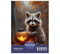 Puzzles pour Adolescents 1000 Pièces Raccoon with Halloween Pumpkin Puzzles pour Adultes Jeux Relaxants Analyse Et Logique Difficulté Et Défi 70x50cm/1000pcs