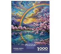 Puzzles pour Adolescents 1000 Pièces Rainbow Over Cherry Blossoms Painting Puzzle pour Adolescents Analyse Et Logique Difficile Et Stimulant Un pour Les Jeux 70x50cm/1000pcs