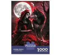 Puzzles pour Adolescents 1000 Pièces Red Moonlit Fantasy Gothic Romance with Wolf Puzzle pour Adultes Jouet Décoration Murale Défi Difficile Est Idéal comme Cadeau 38x26cm/1000pcs
