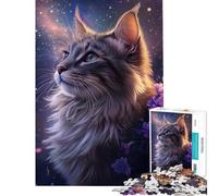 Puzzles pour Adolescents 1000 pièces Regard de Chat étoilé Puzzles pour Adolescents Jeux Amusants Découpe de précision Cadeau Unique pour Un Anniversaire (Taille 38x52cm)