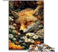 Puzzles pour Adolescents 1000 pièces Renard endormi dans Les Fleurs, activité familiale, décoration d'intérieur Unique et Cadeaux pour Les 14 Ans et Plus (Taille 26x38cm)