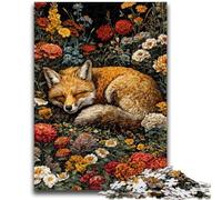 Puzzles pour Adolescents 1000 pièces Renard endormi dans Les Fleurs Anti-Stress Staycation Tuer Le Temps avec Affiche Assortie et Feuille de Quiz 26x38cm