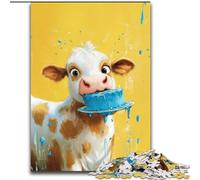 Puzzles pour Adolescents 1000 pièces représentant Une Vache Mangeant Un gâteau,Anti-Stress,avec des pièces de Formes aléatoires entièrement emboîtables,pour Les Enfants de 14 Ans et Plus 50x75cm