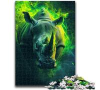 Puzzles pour Adolescents 1000 pièces Rhinocéros Vert 1000 pièces pour Adultes, pour Jeu éducatif, Jouet de défi, décoration intérieure Unique et Cadeaux (50x75cm)